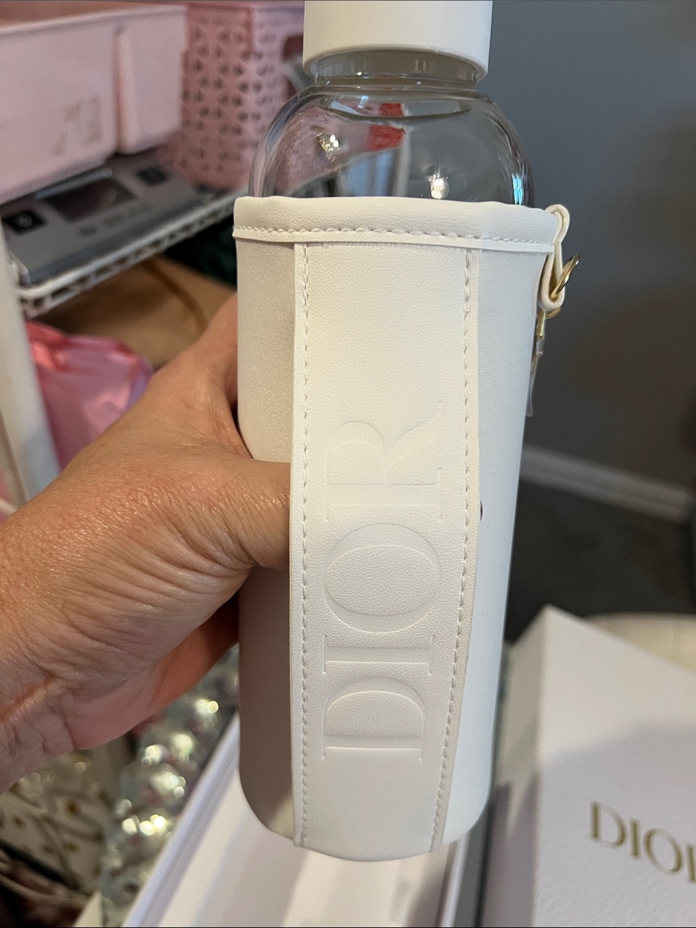 Dior Branded Glass Water Bottle with Handle & Charm - Picture 2 of 4